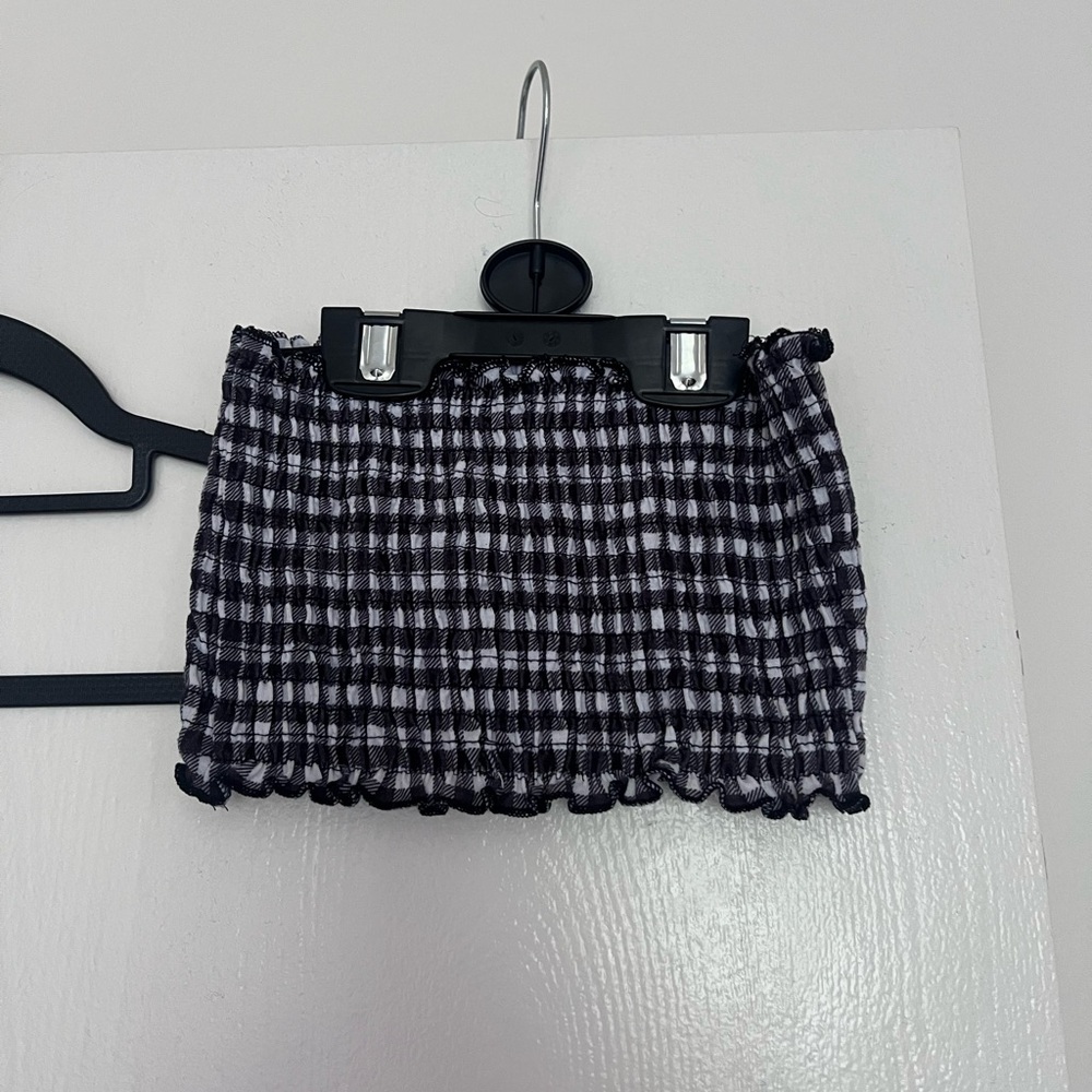 Stradivarius Black and White Smocked Bubble Crop Top
